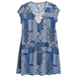 Ruby‎ Rd. Petite Shift Dress Womens PM Blue Geometric Soutache Boho Mosaic